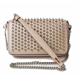 Christian Louboutin Clutch  Pouch Zoompouch Paloma Calf Spike Nude Metallic